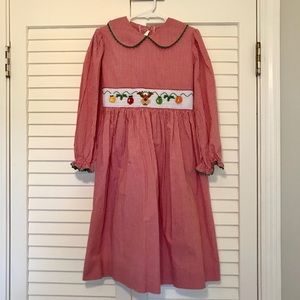 Smocked Christmas Dress Long Sleeves Reindeer